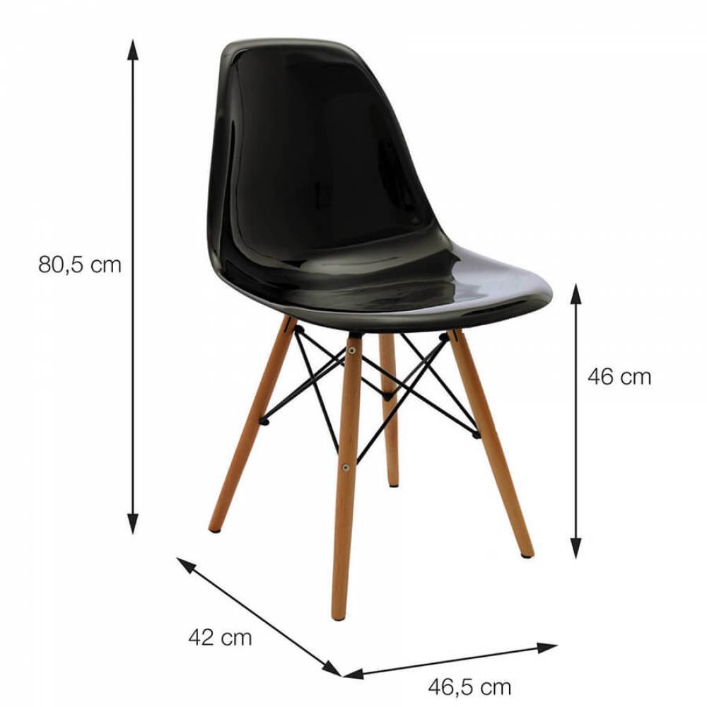 Para todos verem: Imagem com as dimensões da Cadeira Charles Eames